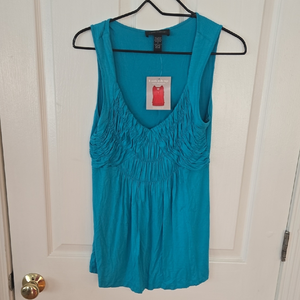 Cable & Gauge Turquoise Ruffled V-Neck Sleeveless Tank